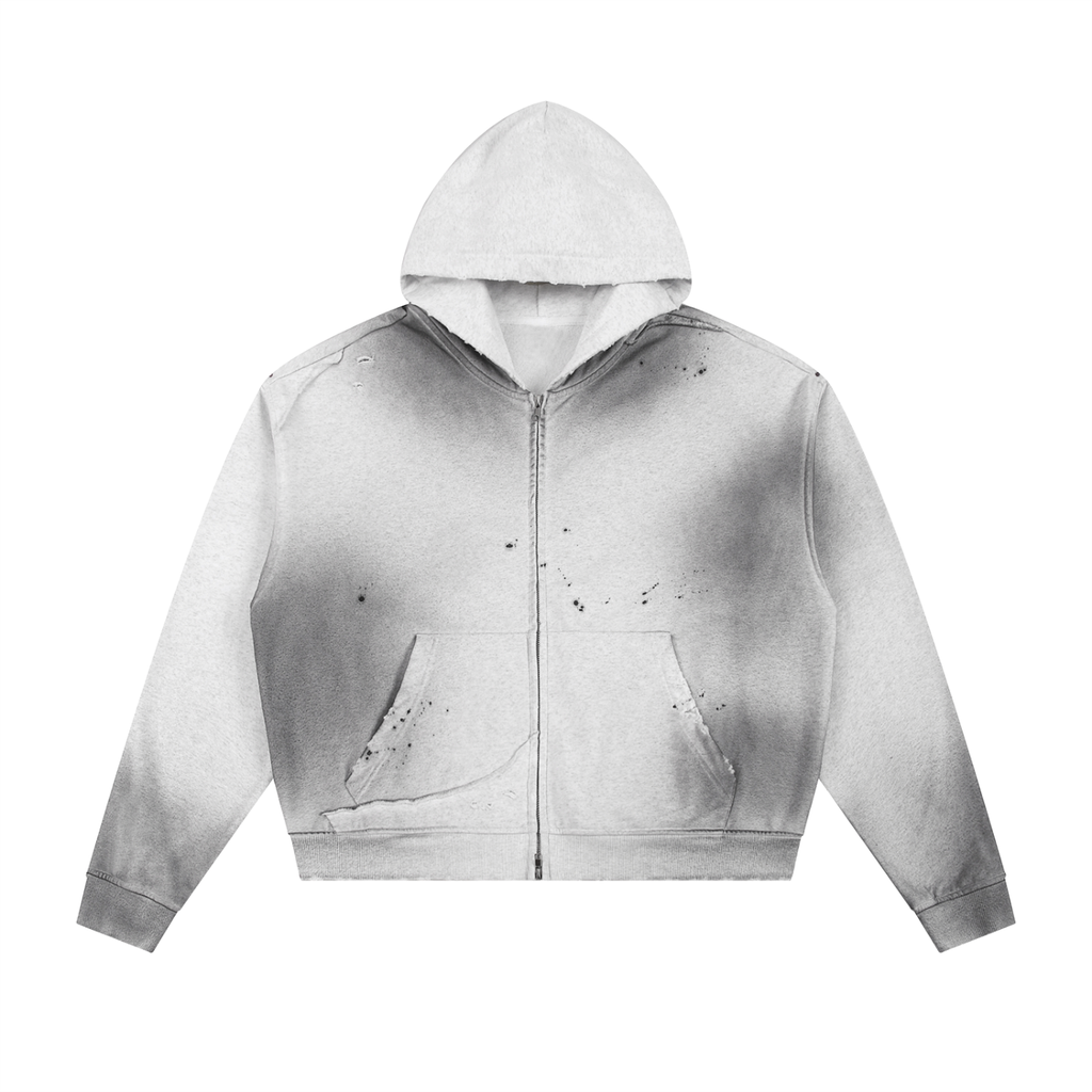 DISTRESSED WASHED ZIP HOODIE