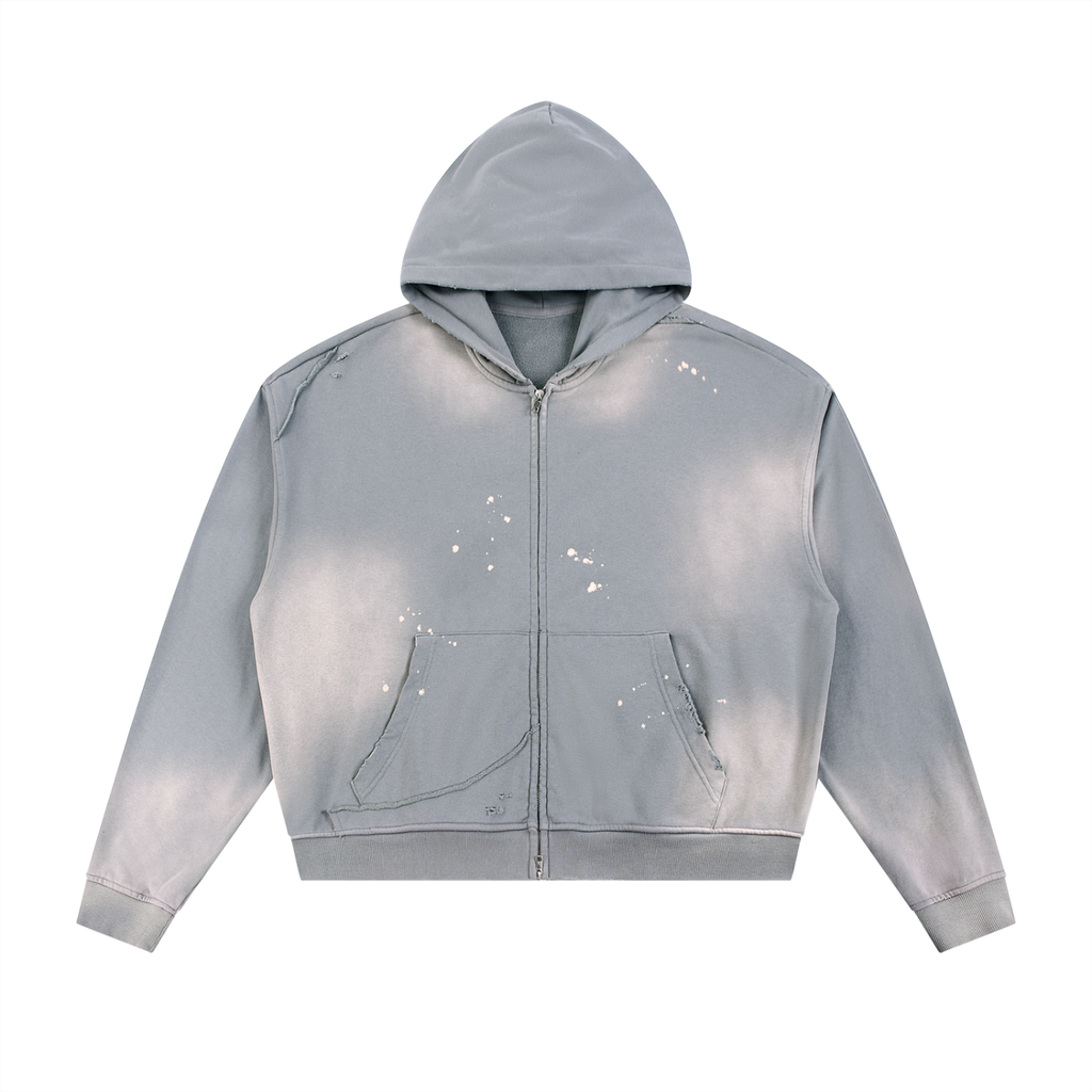 DISTRESSED WASHED ZIP HOODIE