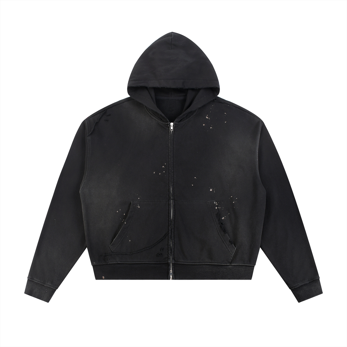 DISTRESSED WASHED ZIP HOODIE