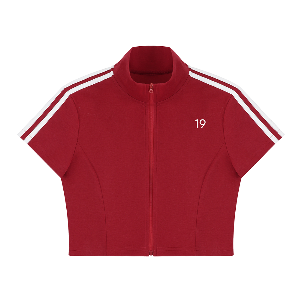 Cropped Full Zip Short Sleeve T-Shirt